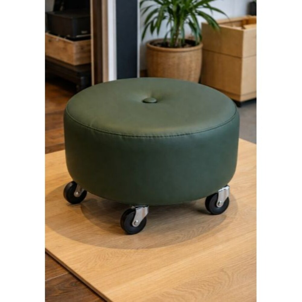 Forest Green Rolling Ottoman Accent Seat Foot Rest w Casters